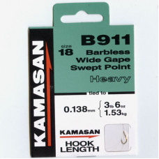 Kamasan B911 Hooks To Nylon Barbless wide gape swept point (heavy) Size 18
