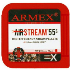 Armex Airstream 55s Domed radial head .22 calibre air gun pellets 15.00 grains tub of 400