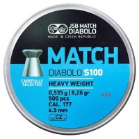 JSB Diabolo Match Flat Head Heavy Weight S100 4.49mm .177 calibre 8.26gr tin of 500 Blue
