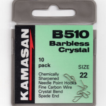 Kamasan B510 Barbless Crystal Spade end Hook Size 22