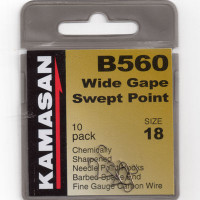 Kamasan Barbed Spade End B560 wide gape swept point Hook Size 18