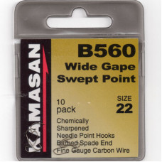 Kamasan Barbed Spade End B560 wide gape swept point Hook Size 22