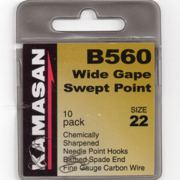 Kamasan Barbed Spade End B560 wide gape swept point Hook Size 22